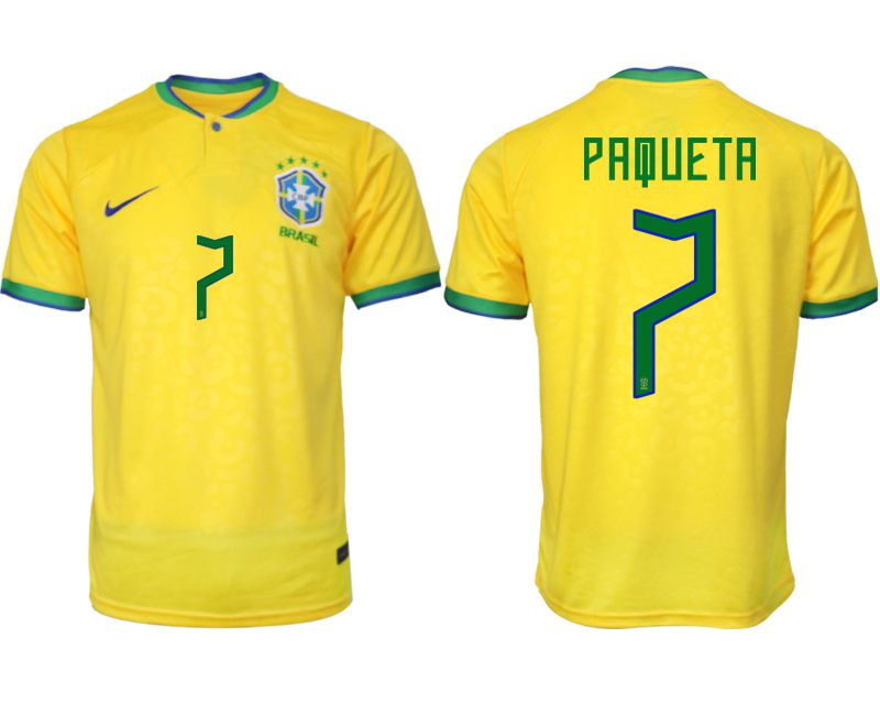 Men 2022 World Cup National Team Brazil home aaa version yellow #7 Soccer Jersey